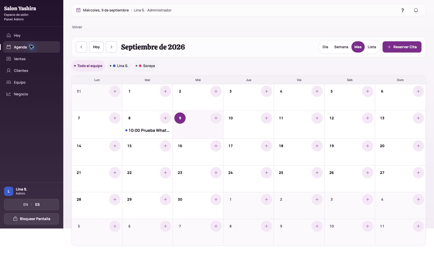 Agenda de citas por profesional