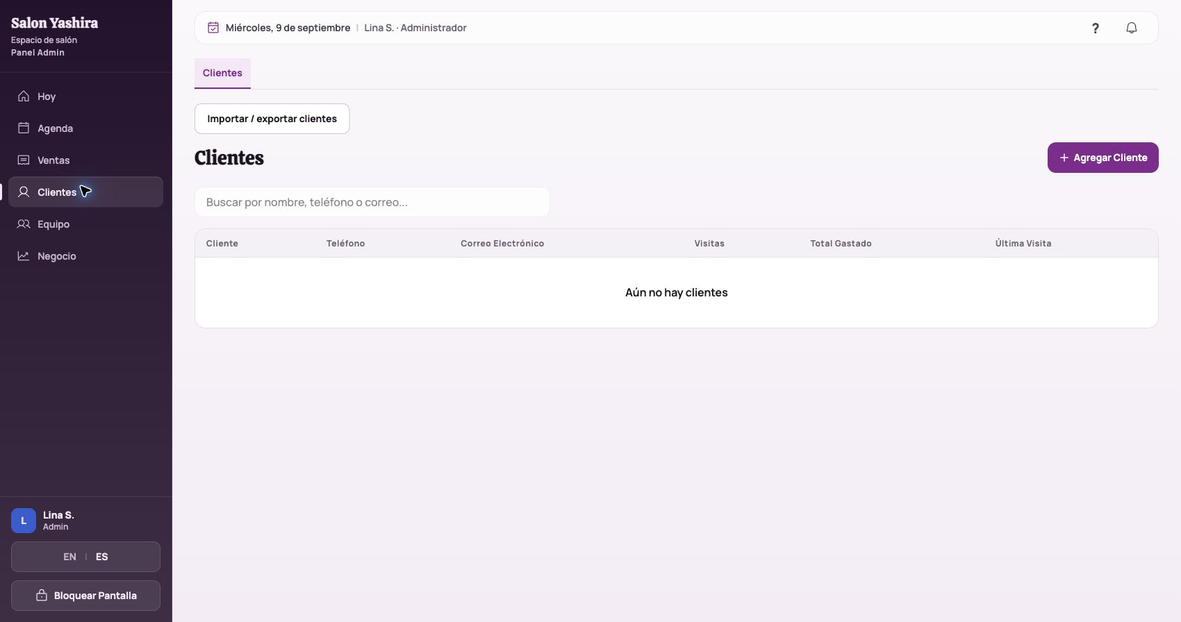 Ficha de clientes con historial de visitas